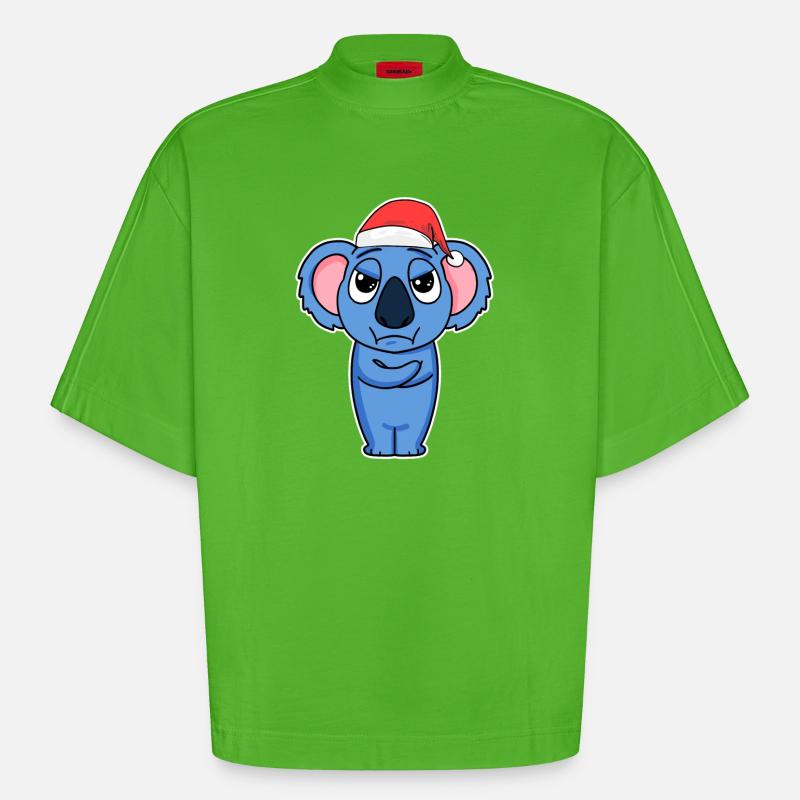 Noël Koala - T-shirt bio épais oversize Boxy fabriqué en UE - Apple Neon