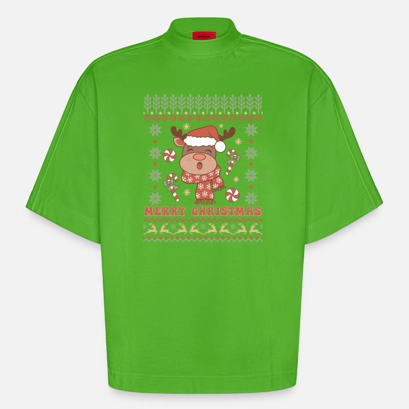 Pull de Noël moche - T-shirt bio épais oversize Boxy fabriqué en UE - Apple Neon
