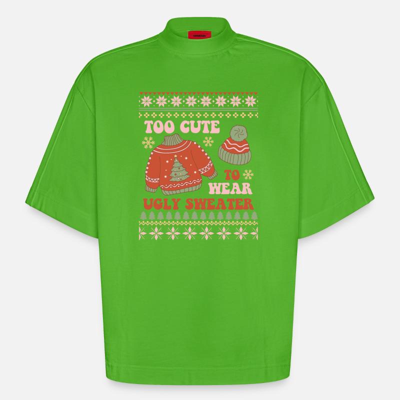 Pull de Noël moche - T-shirt bio épais oversize Boxy fabriqué en UE - Apple Neon