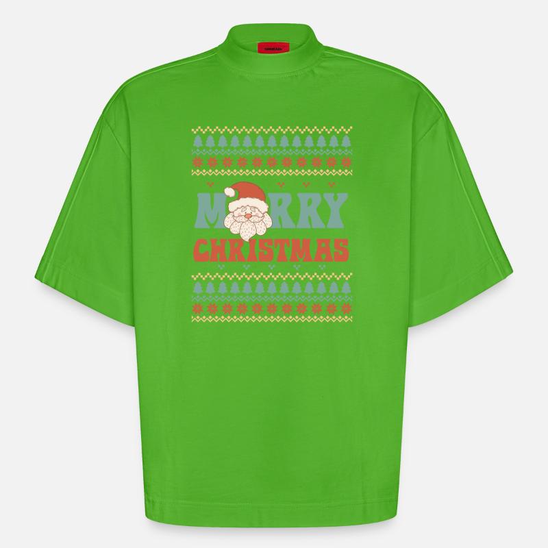 Pull de Noël moche - T-shirt bio épais oversize Boxy fabriqué en UE - Apple Neon