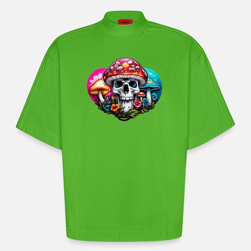 Skull Toadstool - Heavyweight Oversized Organic Boxy T-Shirt Made in EU - Apple Neon