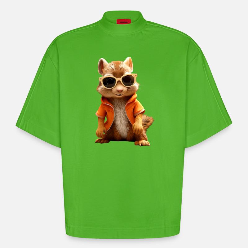 Eichhörnchen Sonnenbrille Ich Liebe Eichhörnchen - Heavyweight Oversized Organic Boxy T-Shirt Made in EU - Apple Neon