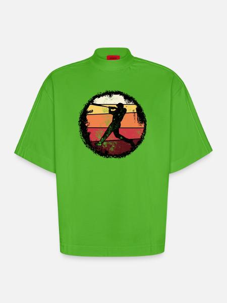 Baseball Sunset Silhouette - Heavyweight Oversized Organic Boxy T-Shirt Made in EU - Apple Neon
