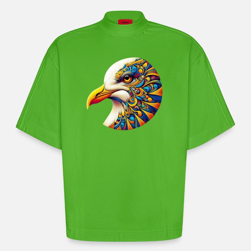 Möwe mit Mandalas verziert - Heavyweight Oversized Organic Boxy T-Shirt Made in EU - Apple Neon