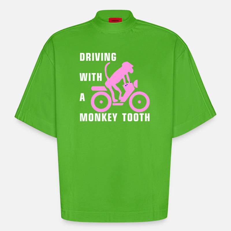 Driving with a monkey tooth - Affenzahn - Heavyweight Oversized Organic Boxy T-Shirt Made in EU - Apple Neon