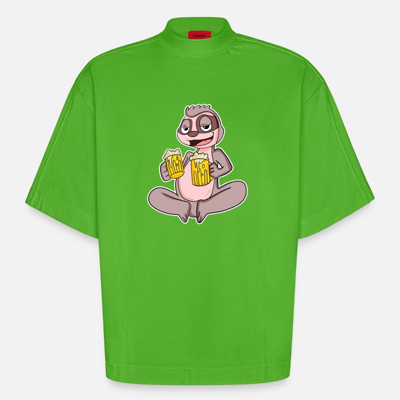Faultier mit Bier - Heavyweight Oversized Organic Boxy T-Shirt Made in EU - Apple Neon