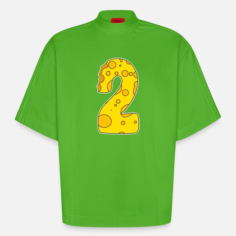 Number 2 - Two - Second - Heavyweight Oversized Organic Boxy T-Shirt Made in EU - Apple Neon