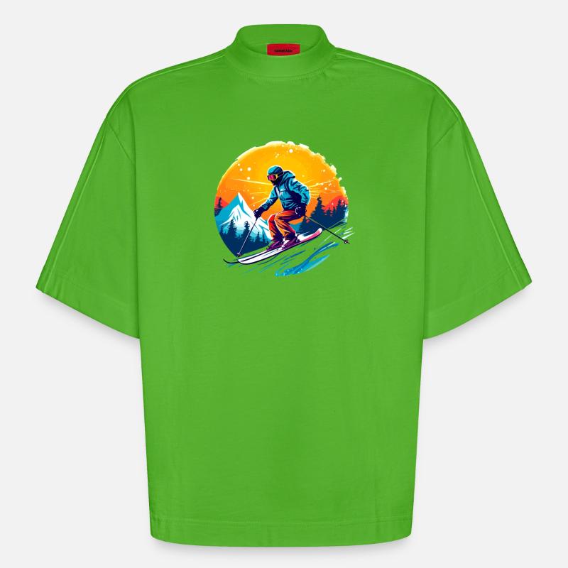 Sci Team Scuola di sci Sci Sci Team Sci - Maglietta boxy ecologica oversize Heavyweight Made in UE - Apple Neon