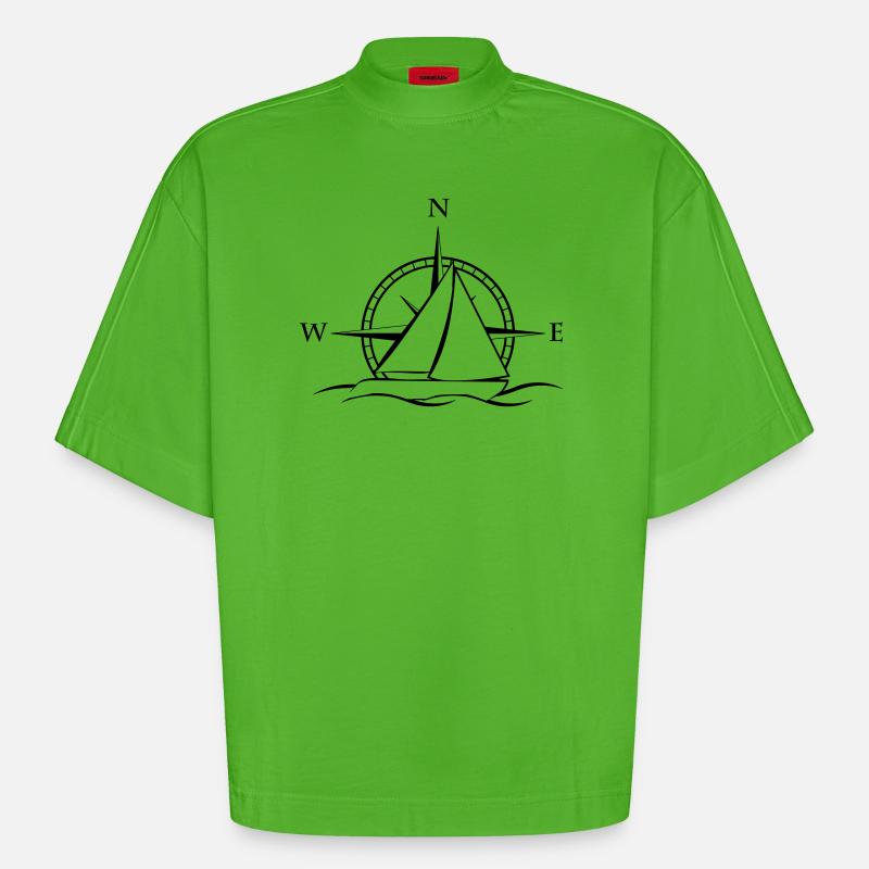 Segelboot mit Windrose neutral schwarz - Heavyweight Oversized Organic Boxy T-Shirt Made in EU - Apple Neon