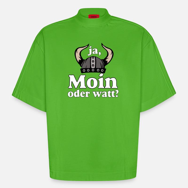 Ja Moin oder Watt? Nordisch Humor - Heavyweight Oversized Organic Boxy T-Shirt Made in EU - Apple Neon