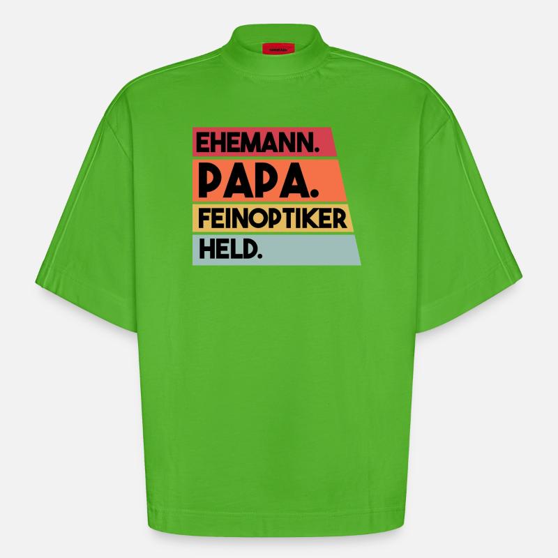 Ehemann Papa Feinoptiker Held - Heavyweight Oversized Organic Boxy T-Shirt Made in EU - Apple Neon