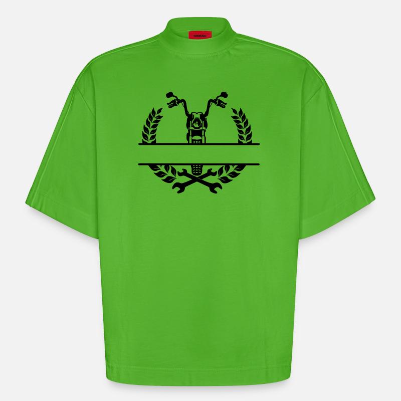 Motorradmechaniker- oder Werkstattlogo - Heavyweight Oversized Organic Boxy T-Shirt Made in EU - Apple Neon