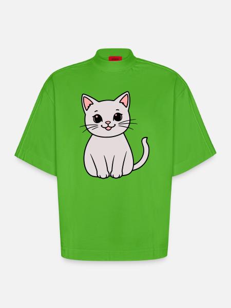 gray kitten - Heavyweight Oversized Organic Boxy T-Shirt Made in EU - Apple Neon