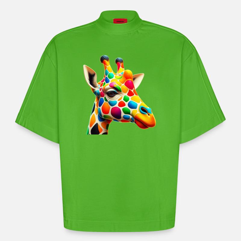 Girafe colorée et peinte comme Arlequin - T-shirt bio épais oversize Boxy fabriqué en UE - Apple Neon