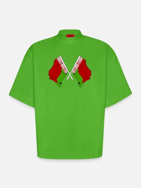 Deux drapeaux croisés de Russie blanche - T-shirt bio épais oversize Boxy fabriqué en UE - Apple Neon