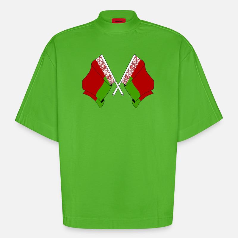 Deux drapeaux croisés de Russie blanche - T-shirt bio épais oversize Boxy fabriqué en UE - Apple Neon