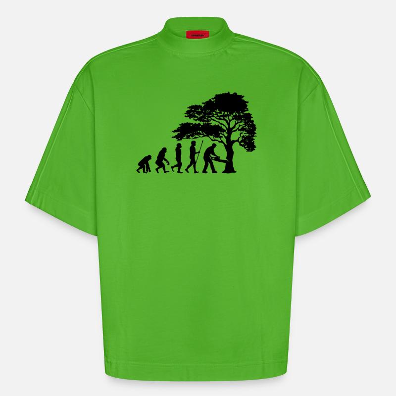 Lumberjack Tree Evolution sciure de bois - T-shirt bio épais oversize Boxy fabriqué en UE - Apple Neon