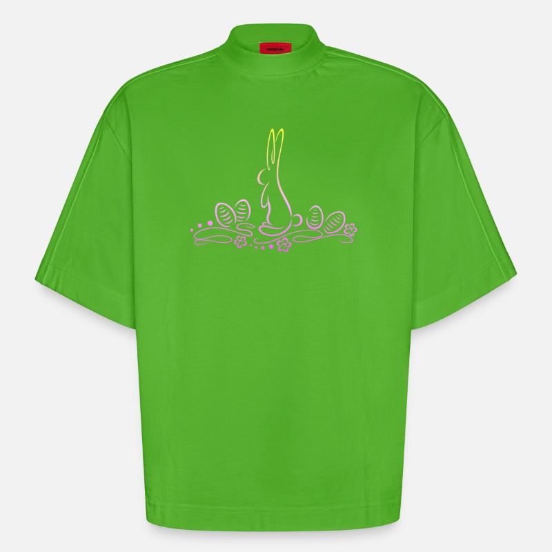 Easter Bunny Silhouette with Easter Eggs - Heavyweight Oversized Organic Boxy T-Shirt Made in EU - Apple Neon