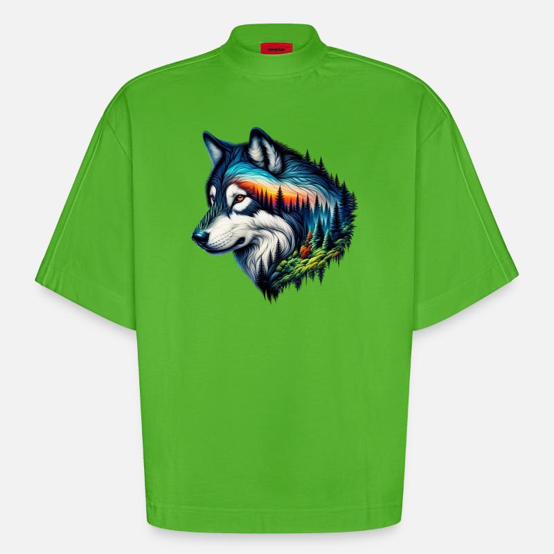 Wolf - Heavyweight Oversized Organic Boxy T-Shirt Made in EU - Apple Neon