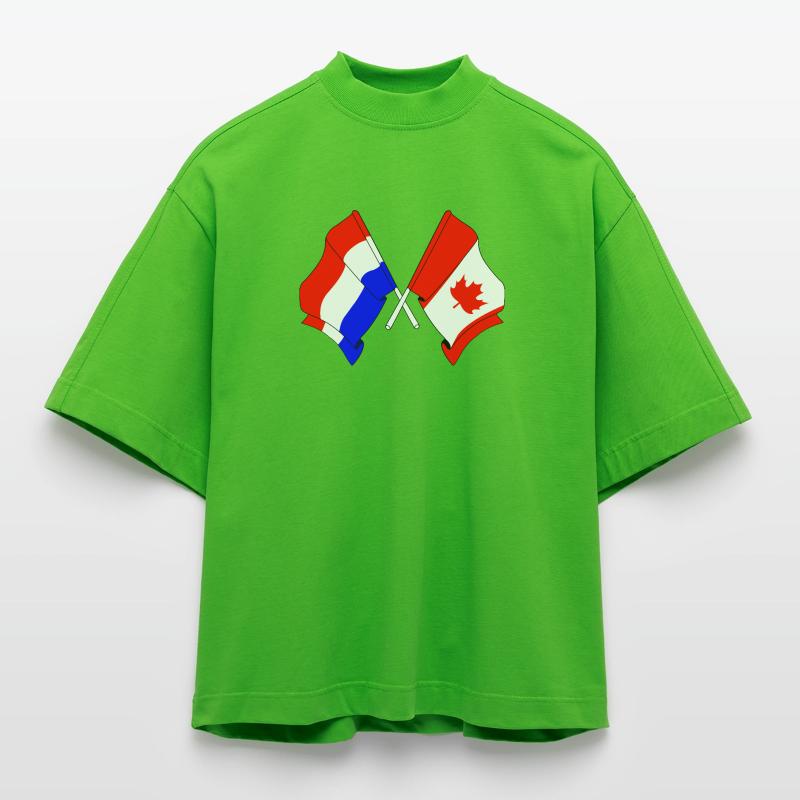 Drapeau des Pays-Bas et drapeau du Canada T-shirt bio épais oversize Boxy fabriqué en UE