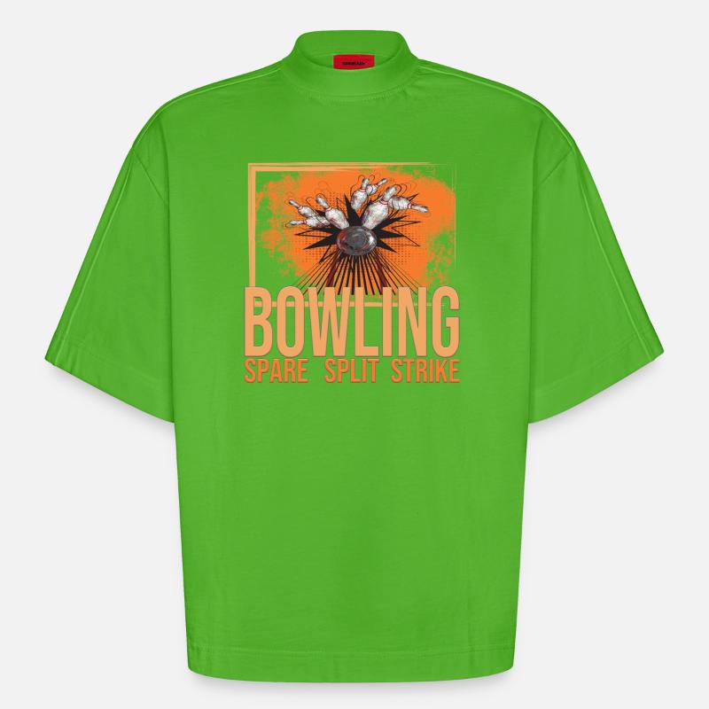 Bowling - Spare - Split - Strike - Heavyweight Oversized Organic Boxy T-Shirt Made in EU - Apple Neon