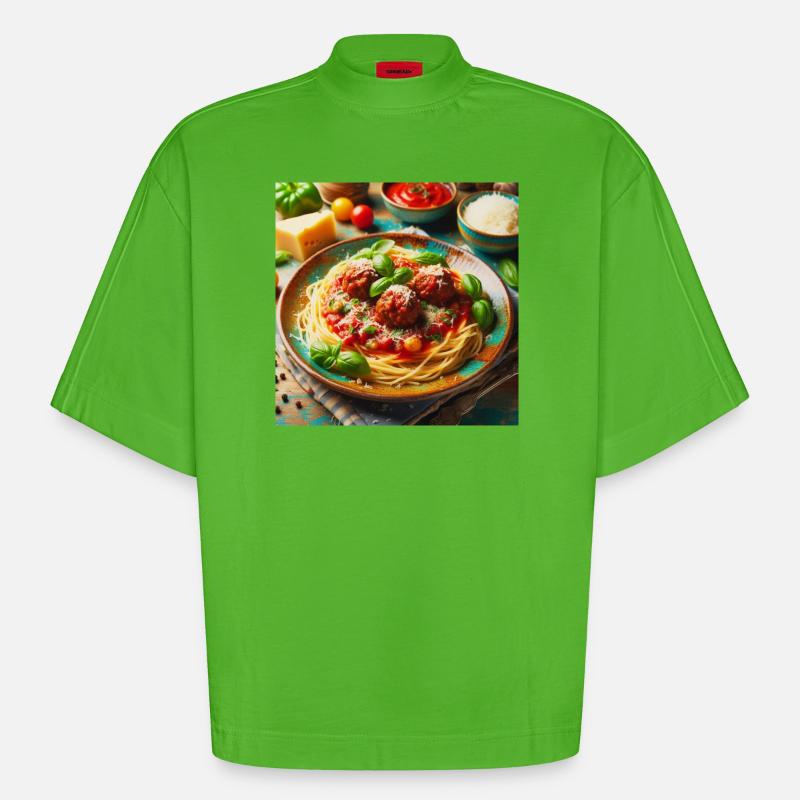 Spaghetti mit Fleisch - Heavyweight Oversized Organic Boxy T-Shirt Made in EU - Apple Neon
