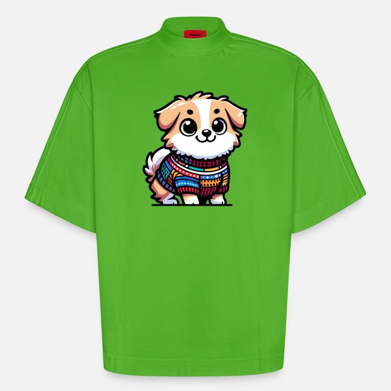 Snug Pup: Der Pullover tragende Hund - Heavyweight Oversized Organic Boxy T-Shirt Made in EU - Apple Neon