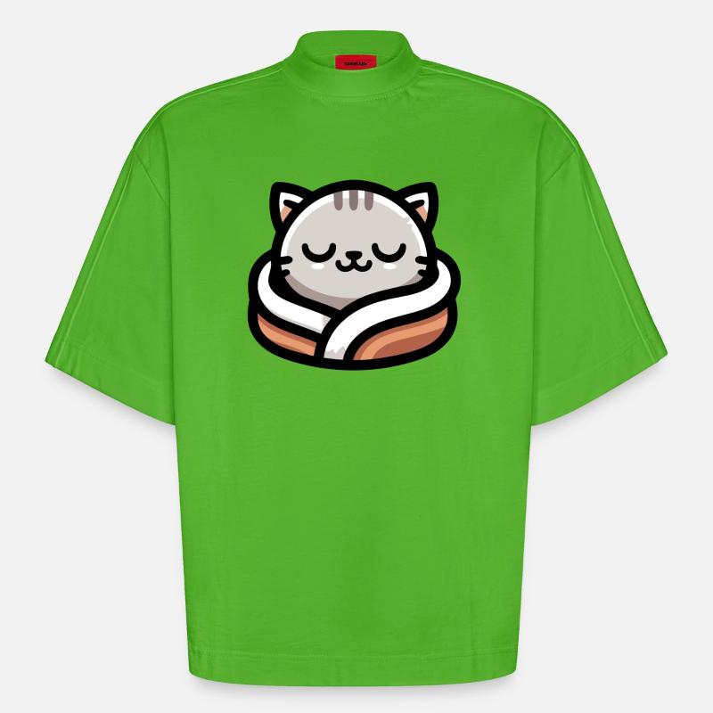 Schlummerpfoten: Der verträumte Tabby - Heavyweight Oversized Organic Boxy T-Shirt Made in EU - Apple Neon