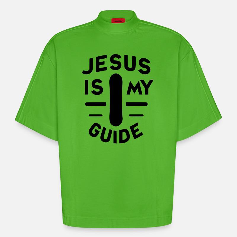 Jésus est mon guide - Snowboard - T-shirt bio épais oversize Boxy fabriqué en UE - Apple Neon