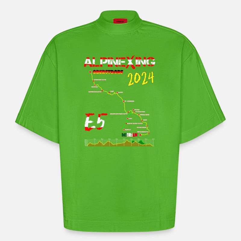 E5 Oberstdorf Merano 2024 - T-shirt bio épais oversize Boxy fabriqué en UE - Apple Neon
