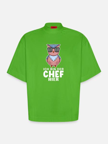 Chef Spruch Anführer Eule Motiv - Heavyweight Oversized Organic Boxy T-Shirt Made in EU - Apple Neon