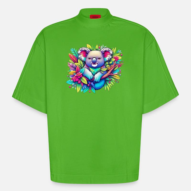 Koala - Heavyweight Oversized Organic Boxy T-Shirt Made in EU - Apple Neon