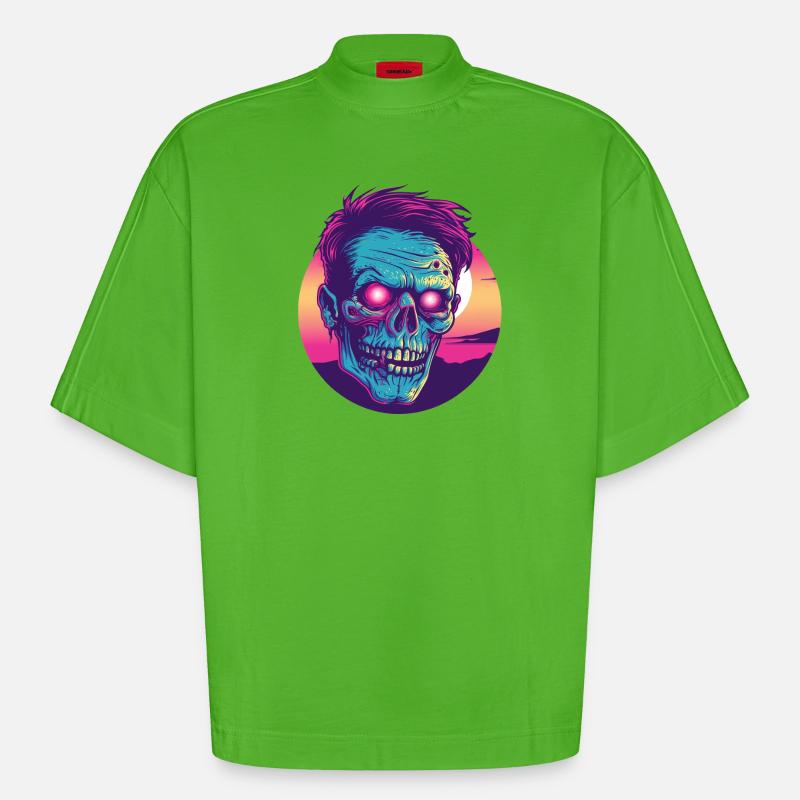 Zombie-Synthwave 2 - Heavyweight Oversized Organic Boxy T-Shirt Made in EU - Apple Neon