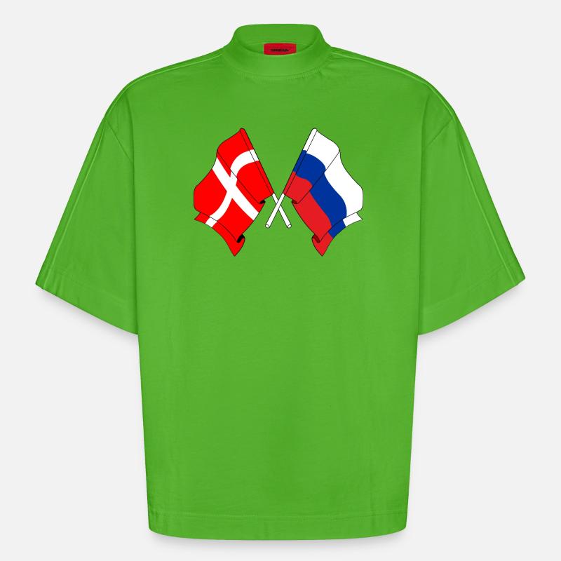 Drapeau Danemark, drapeau Russie - T-shirt bio épais oversize Boxy fabriqué en UE - Apple Neon