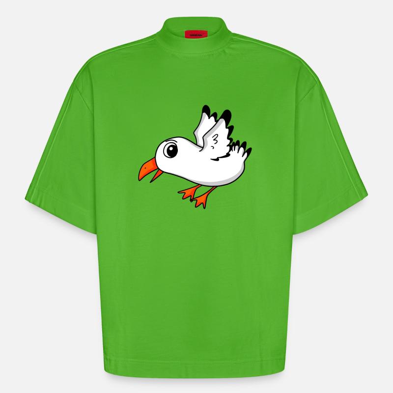 Möwe Vogel - Heavyweight Oversized Organic Boxy T-Shirt Made in EU - Apple Neon