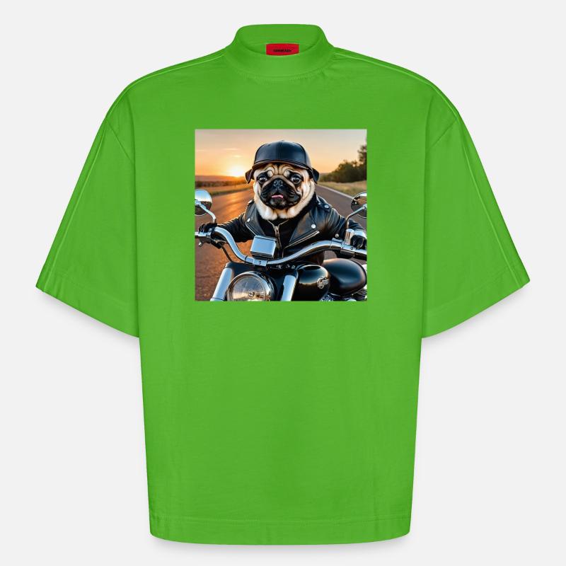 Hunde-Biker im Lederjacke Stil - Heavyweight Oversized Organic Boxy T-Shirt Made in EU - Apple Neon