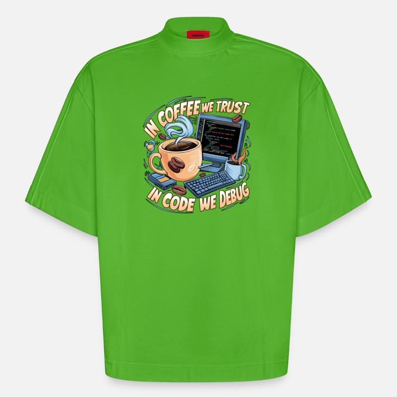KaffeeCode Debug: In Code Wir Debuggen - Heavyweight Oversized Organic Boxy T-Shirt Made in EU - Apple Neon