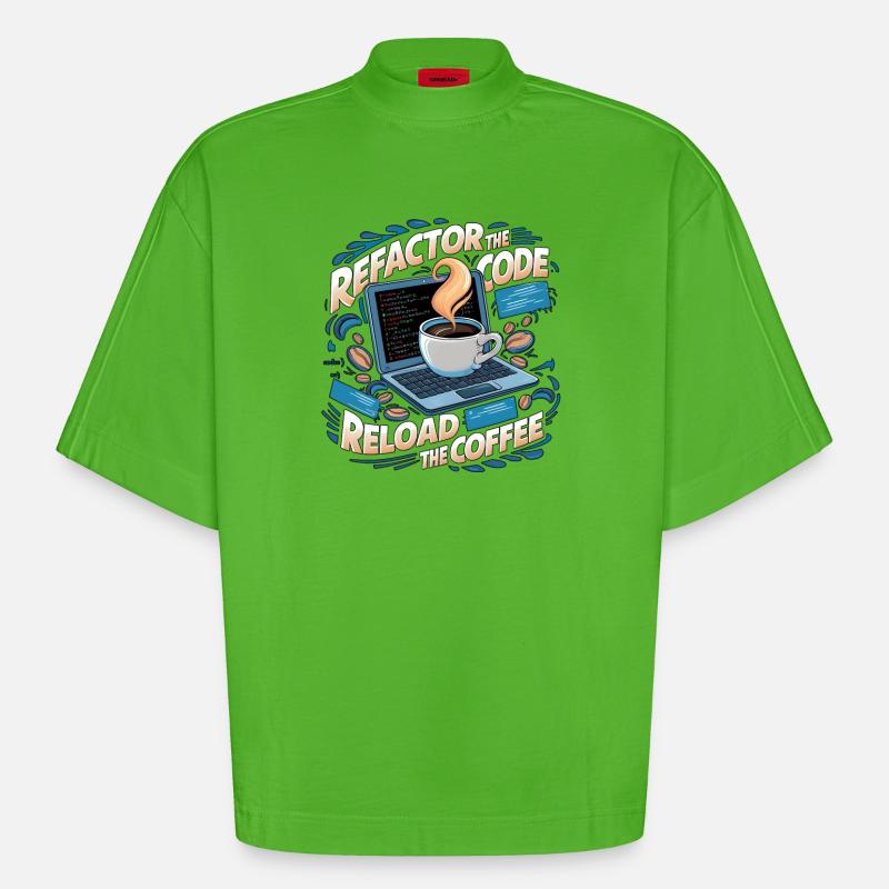 Programmers generate code from coffee - Heavyweight Oversized Organic Boxy T-Shirt Made in EU - Apple Neon