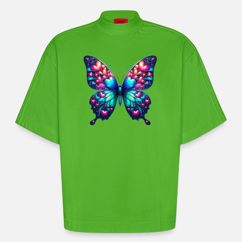 Sommerfuglhjerte hjerter små hjerter lite hjerte - Heavyweight Oversized Organic Boxy T-skjorte produsert i EU - Apple Neon