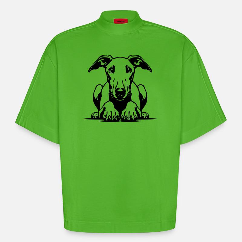 Tête de whippet avec pattes - T-shirt bio épais oversize Boxy fabriqué en UE - Apple Neon