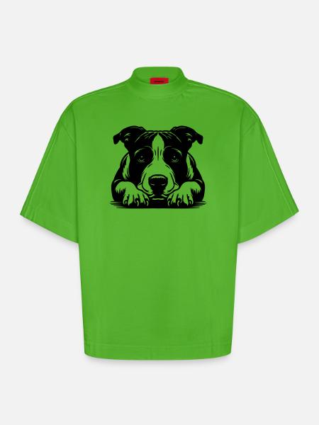 American Staffordshire Terrier - Heavyweight Oversized Organic Boxy T-Shirt Made in EU - Apple Neon
