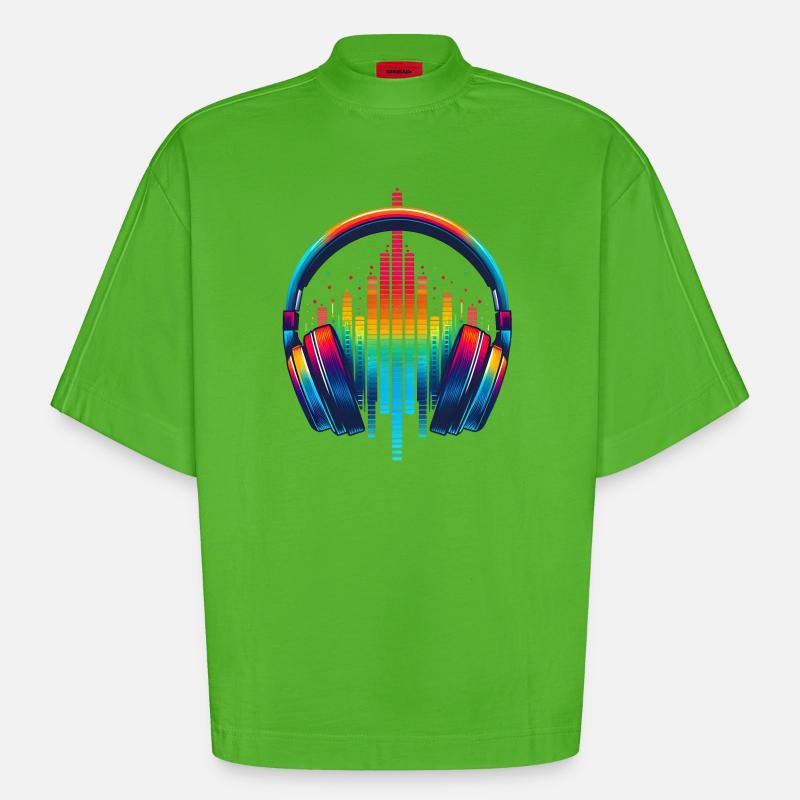 Lebendiger Klang Kopfhörer Regenbogen - Heavyweight Oversized Organic Boxy T-Shirt Made in EU - Apple Neon