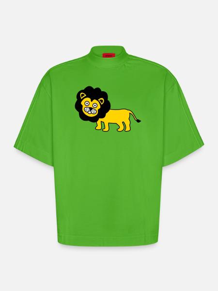 Löwe als Kinder Design - Heavyweight Oversized Organic Boxy T-Shirt Made in EU - Apple Neon
