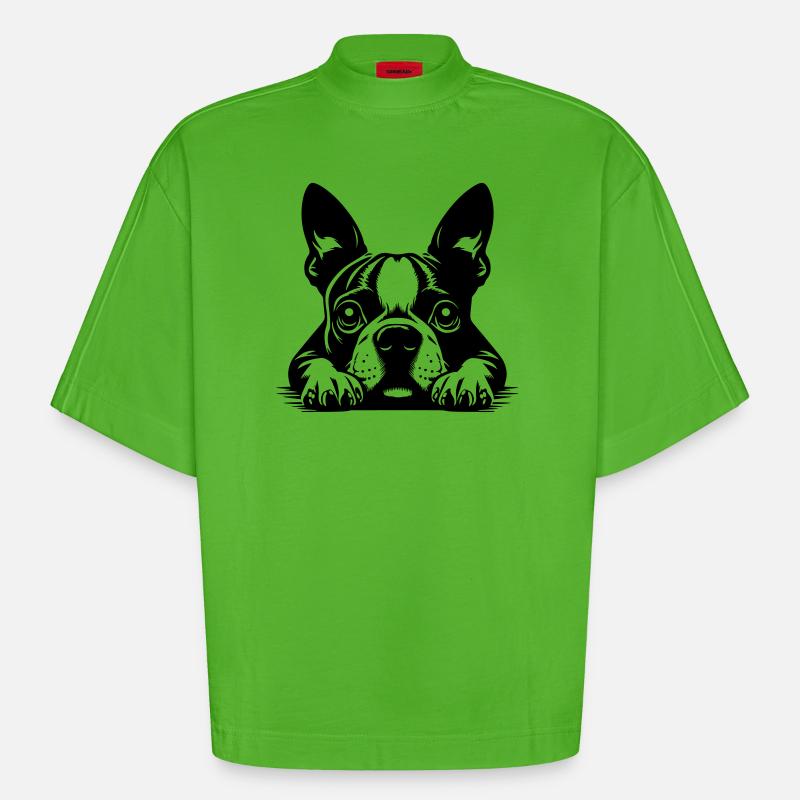 Boston Terrier Kopf mit Pfoten - Heavyweight Oversized Organic Boxy T-Shirt Made in EU - Apple Neon