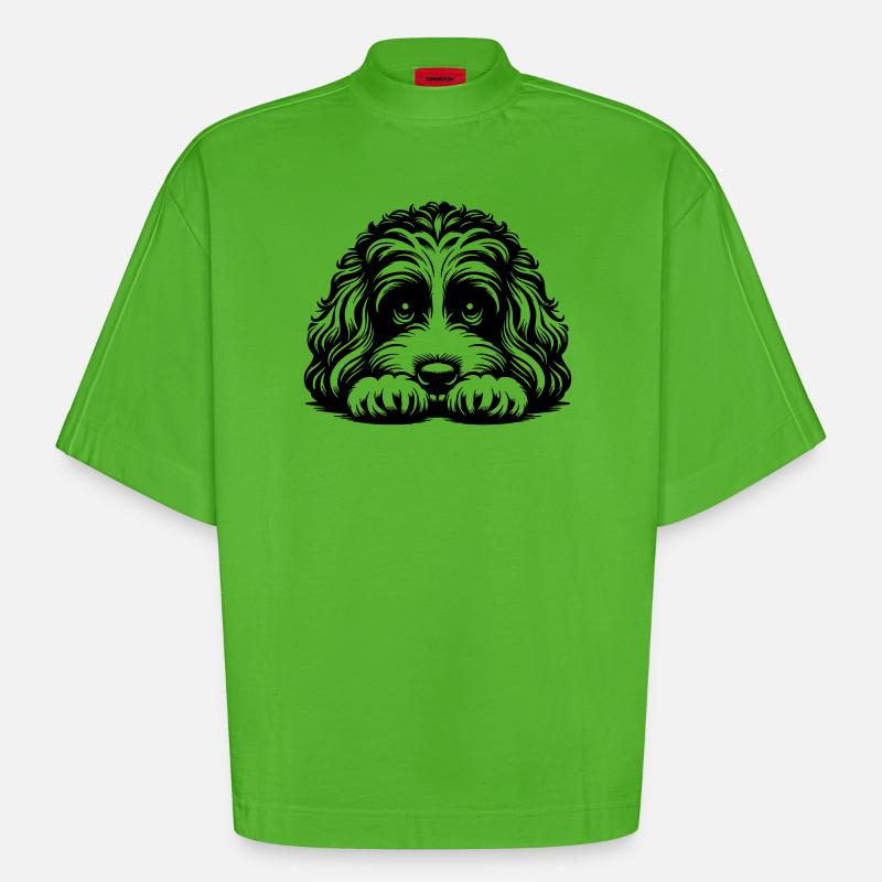 Tête de Cavapoo avec pattes - T-shirt bio épais oversize Boxy fabriqué en UE - Apple Neon