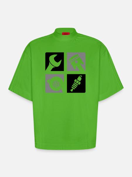 Wrench Piston Turbo Spark Plug Emblem - Heavyweight Oversized Organic Boxy T-Shirt Made in EU - Apple Neon