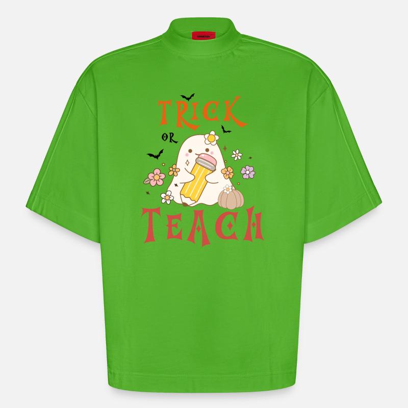 Halloween-Lehrer austricksen oder unterrichten - Heavyweight Oversized Organic Boxy T-Shirt Made in EU - Apple Neon