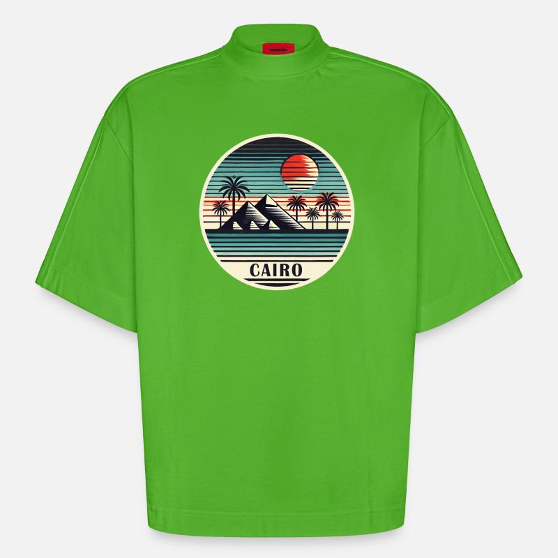 Le Caire, Égypte, Pyramides, Désert - T-shirt bio épais oversize Boxy fabriqué en UE - Apple Neon