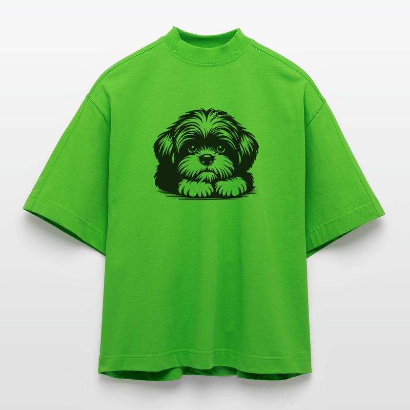 Shih Tzu Kopf mit Pfoten Heavyweight Oversized Organic Boxy T-Shirt Made in EU