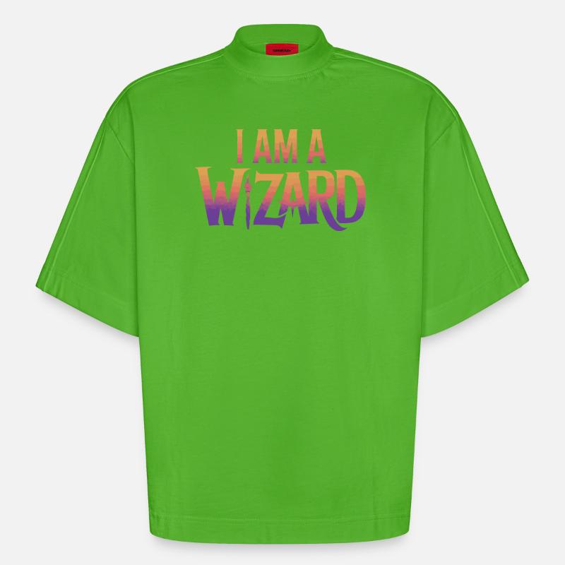 Ich bin ein Zauberer Textdesign - Heavyweight Oversized Organic Boxy T-Shirt Made in EU - Apple Neon